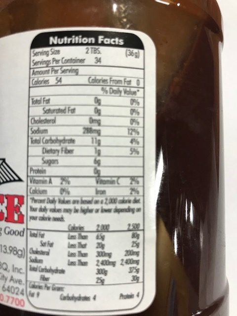 wabash bbq sauce nutrition label